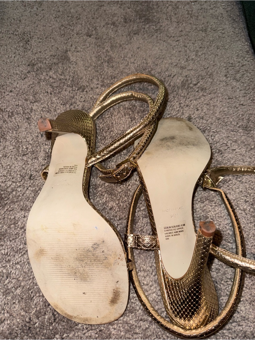 Steve Madden Scalia Metallic Gold Snake-Embossed Spiral Strap Heels. Size: 9.5 - Picture 11 of 13